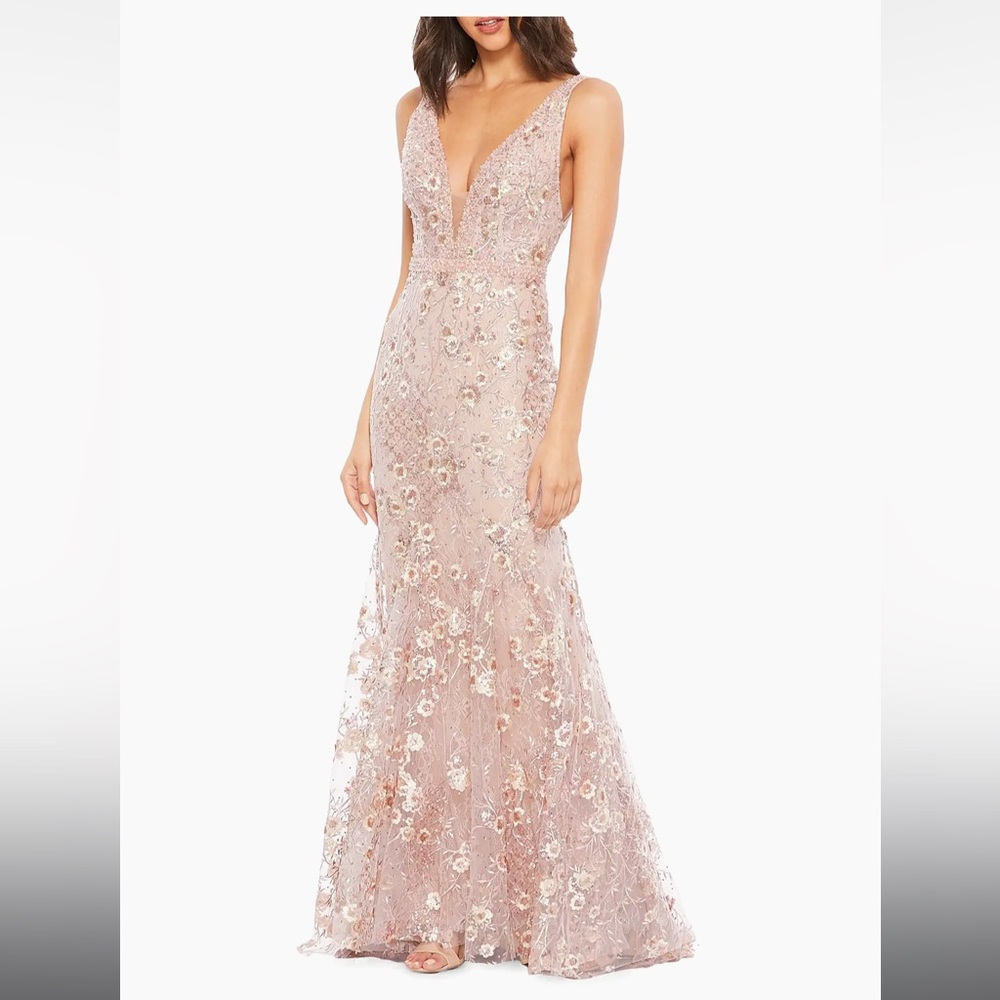 Mac Duggal Embroidered Floral Modified A-Line Gown - Size 0